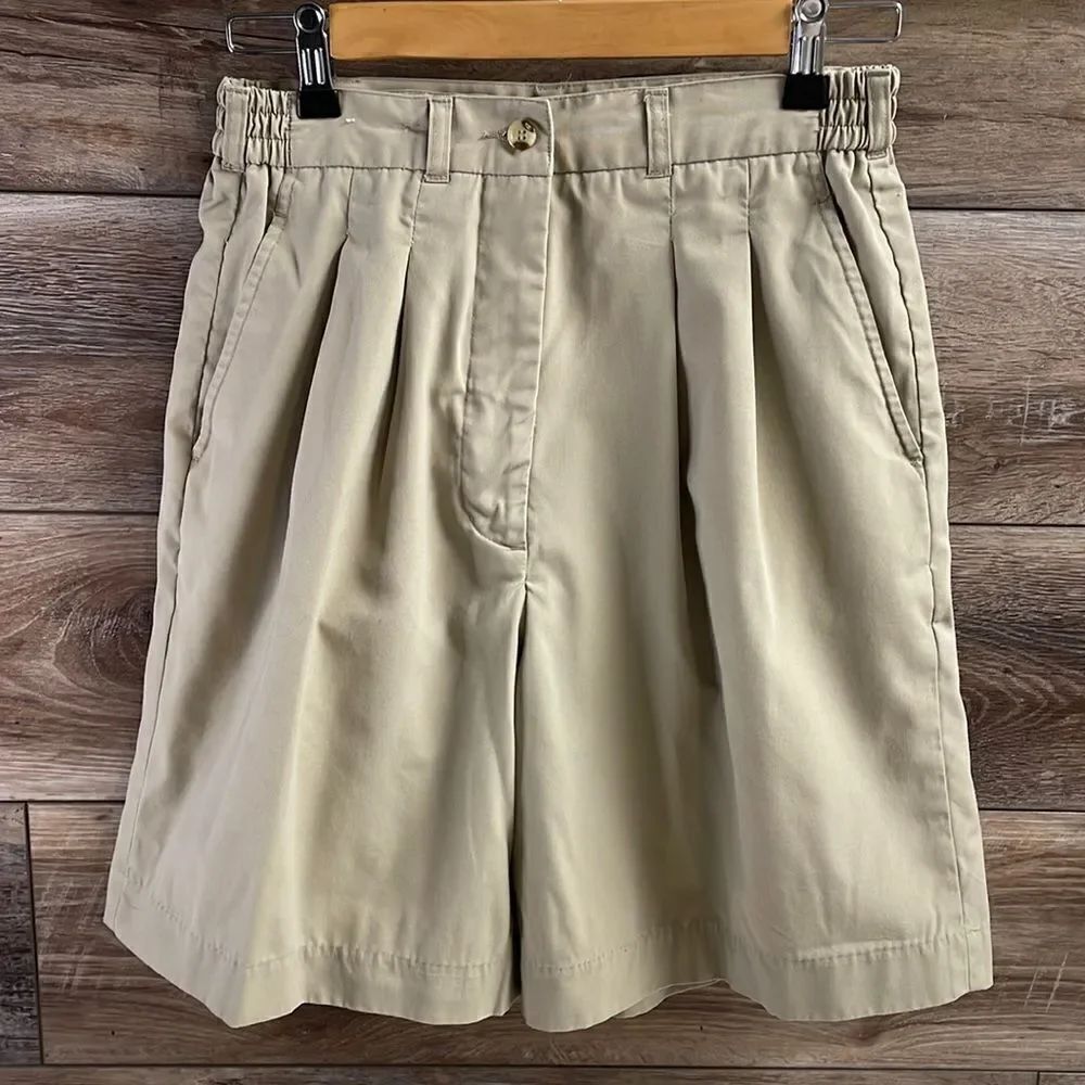 LADY PLAYER Womens Khaki Golf Shorts Vintage Sz 8 Button Zip Up Golfing Sports